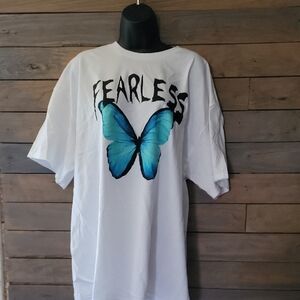 Fearless White T-Shirt with Blue Butterfly